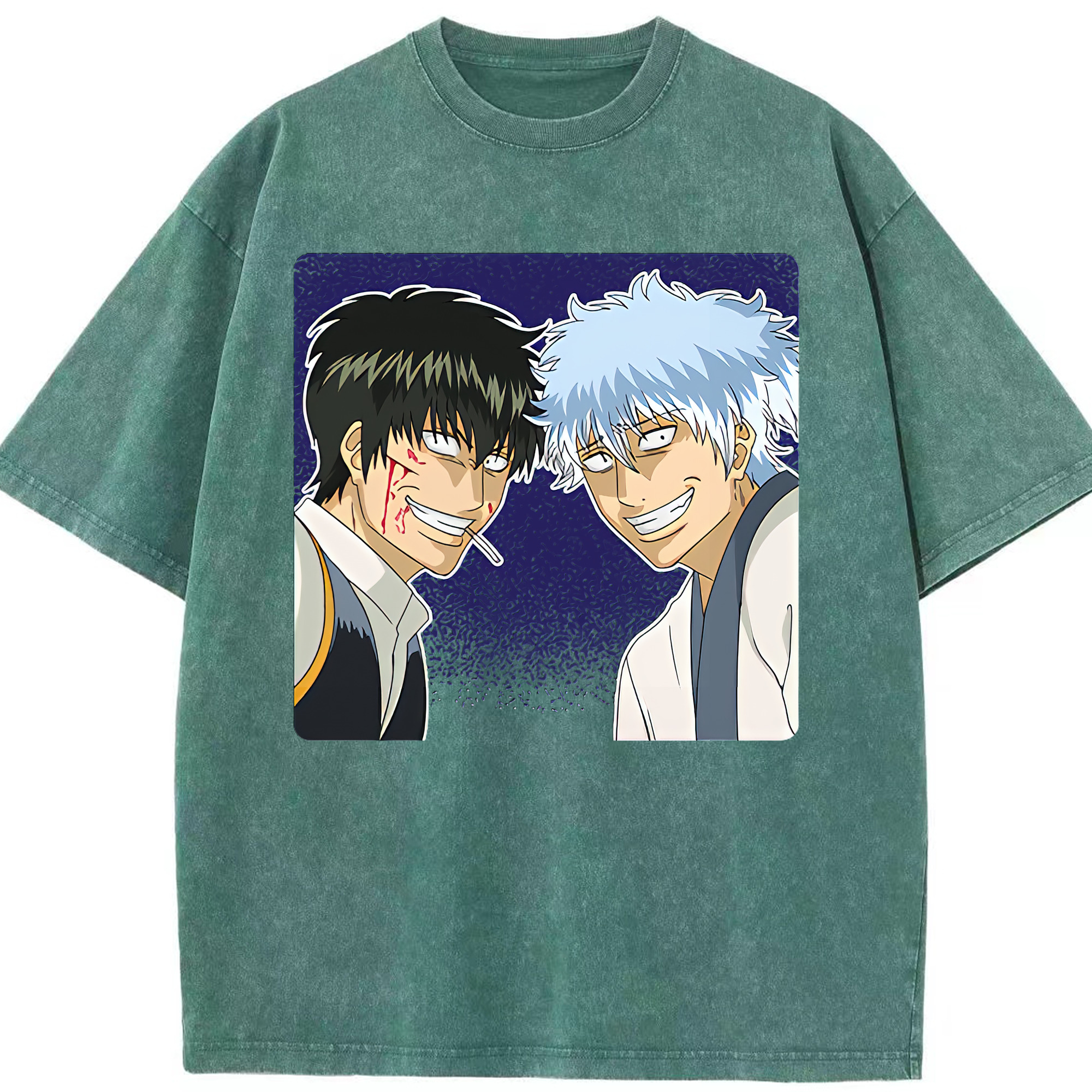（画像用） ぎんたま 坂田銀時（さかたぎんとき） 神楽 志村新八（しむら しんぱち） GINTAMA Sakata Gintoki Kagura Shimura Shinpachi 綿100% ヴィンテージ風 半袖Tシャツ（フロントプリント）